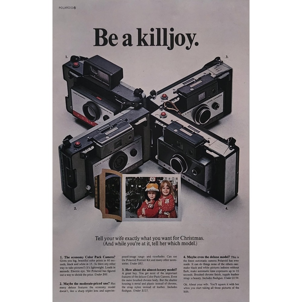 Polaroid Land Camera Vintage 1960s Magazine Ad Mid-Century Christmas 1966 Print
